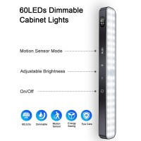 Ferswe Closet Lights Motion Sensored Battery Level Display Under Cabinet Lights Rechargeable Dimmable Touch Control 60 Led M