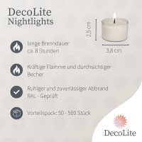 Decolite: 50-500 Tea Lights Nightlights In Transparent Case | 8 Hours Burning Time | 100% Made In Germany | Ral Tested | Highest Quality | Candles In Transparent Container (150)