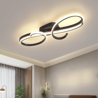 ??? Modern Ceiling Light, Flush Mount Ceiling Lamp, Remote And Smart Amazon Alexa Echo Dimmable Led Chandelier Fixture For Living Room Dining Room Bedroom (Black, 23.6 Inches / 60Cm)