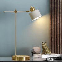 Oyears Modern Industrial Desk Lamp For Reading Led 22.2?Metal Table Lamp Light For Office Bedroom Study Room Living Room Nightstand Bedside Lamps Gold And Matte Black Accent Bulb Included(White)