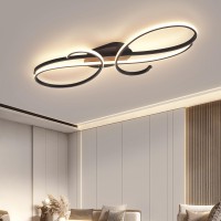 ??? Modern Ceiling Light, Flush Mount Ceiling Lamp, Remote And Smart Amazon Alexa Echo Dimmable Led Chandelier Fixture For Living Room Dining Room Bedroom (Black, 39.4 Inches / 100Cm)