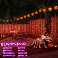 Purple Orange Solar Halloween Curtain Lights Outdoor 300 Led 196Ftlx33Fth Vertically Extra Length Lights Curtain 8 Versati