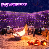 Purple Orange Solar Halloween Curtain Lights Outdoor 300 Led 196Ftlx33Fth Vertically Extra Length Lights Curtain 8 Versati