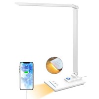 Led Desk Lamp With Night Light, Touch Control Dimmable Desk Light, 5 Color Modes, 6 Brightness Levels, Usb Charging Port, 45 Min Auto Timer, Eye Care Table Lamp For Office, Study, Crafts (White)