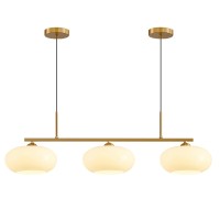 Kco Lighting 3 Light Linear Pendant Lighting Milk Glass Flush Mount Ceiling Light Brass Gold Chandelier Light Fixture Modern Glo