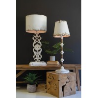 Table Lamp - Antique White With Wood Spindle