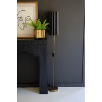 Antique Gold Floor Lamp With Fluted Black Metal Shade