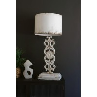 Table Lamp - Antique White With Carved Damask Base