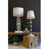 Table Lamp - Antique White With Carved Damask Base