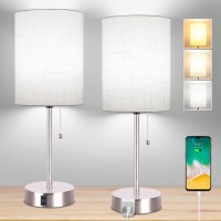 Dott Arts Table Lamp For Bedroom Set Of 2 Bedside Lamp With Ac Outlets Nightstand Lamp 2700K 4000K 5000K Nickel Base Table Lamps