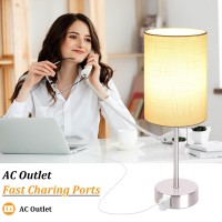 Dott Arts Table Lamp For Bedroom Set Of 2 Bedside Lamp With Ac Outlets Nightstand Lamp 2700K 4000K 5000K Nickel Base Table Lamps