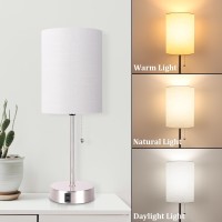 Dott Arts Table Lamp For Bedroom Set Of 2 Bedside Lamp With Ac Outlets Nightstand Lamp 2700K 4000K 5000K Nickel Base Table Lamps