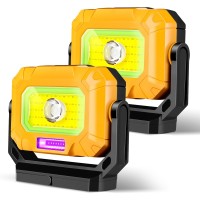 Unibrite 2Pack Magnetic Work Light 1200Lm Cob Led Rechargeable Work Light With 15 Lighting Modes 360Rotatable Flood Lights For