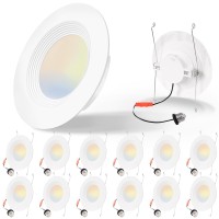 Energetic 12 Pack 56 Inch 5Cct Led Recessed Lighting Dimmable Can Lights With Baffle Trim 2700K3000K4000K5000K6500K Selec