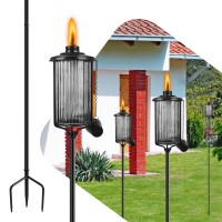 Falbawr 4 Pack Glass Citronella Torches, 16 Oz Garden Torches For Outside With 3-Prong Grounded Stake, 60 Inch Outdoor Black Glass Flame Light Torch For Yard, Patio, Deck, Garden, Party, Landscape