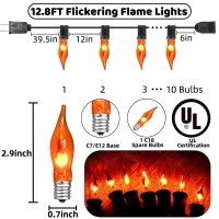 Pasuto Flickering Flame String Lights Orange Halloween Lights With 10 Pack C7 Orange Flame Light Bulbs 128Ft Orange Flame Stri