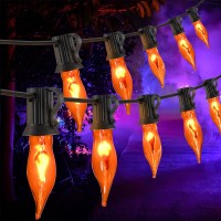 Pasuto Flickering Flame String Lights Orange Halloween Lights With 10 Pack C7 Orange Flame Light Bulbs 128Ft Orange Flame Stri