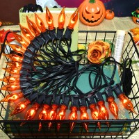 278Ft Orange Halloween Lights Flickering Flame String Lights Orange Flickering String Lights With 25 Pack Orange Flame Light