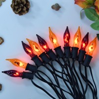 Pasuto Orange And Purple Halloween Lights Flickering Flame String Lights 128Ft Indoor Outdoor Halloween Lights C7 Retro Flam