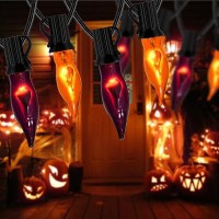 Pasuto Orange And Purple Halloween Lights Flickering Flame String Lights 128Ft Indoor Outdoor Halloween Lights C7 Retro Flam