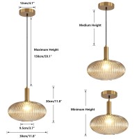 Kco Lighting Modern Gold Globe Pendant Lamp 1-Light Mid Century Antique Brass Dining Pendant Light Amber Glass Farmhouse Pendant Lighting Adjustable Large Vintage Hanging Ceiling Pendant Light