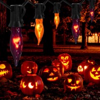 Halloween Decorations Indoor Outdoor Flickering Flame String Lights Orange And Purple Halloween Lights 128Ft C7 Retro Twinkl