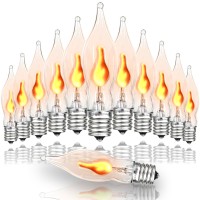 Pasuto 12 Pack C7 Flickering Flame Light Bulbs Clear E12 Flickering Flame Bulb Ideal As Christmas Halloween Candelabra Flame Li