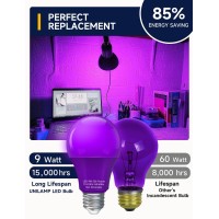 Unilamp A19 Purple Light Bulb 9W Equivalent 60Watt Purple Led Bulb Led Orange Colored Light Bulbs E26 Base For Christmas Hal