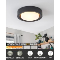 Miaomeio 13 Inch Flush Mount Ceiling Light,Black Finish Plate With Frosted Glass Shade,Round Ceiling Lighting Fixture For Hallway Bedroom Closet Livingroom Kitchen Stairwell (Black)