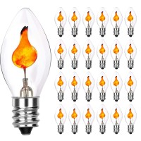 Sunsgne C7 Flicker Flame Light Bulbs, 1 Watt Clear Chandelier Flickering Decorative Bulb Halloween Christmas Party Indoor Outdoor Decorations With Orange Glow, E12 Candelabra Base, 25 Pack