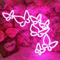 Sylhome Pink Butterfly Led Neon Light Sign Girls Bedroom Kids Room Beauty Studio Living Room Wedding Birthday Christmas Party Li