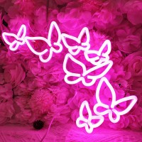 Sylhome Pink Butterfly Led Neon Light Sign Girls Bedroom Kids Room Beauty Studio Living Room Wedding Birthday Christmas Party Li