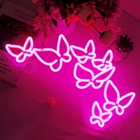 Sylhome Pink Butterfly Led Neon Light Sign Girls Bedroom Kids Room Beauty Studio Living Room Wedding Birthday Christmas Party Li