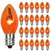 Sunsgne C7 Orange Flickering Flame Light Bulbs, Chandelier Flicker Decorative Bulb For Halloween Christmas Party Indoor Outdoor Decor, E12 Candelabra Base, 25 Pack, 1 Watt