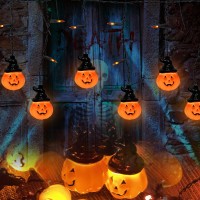 Hooded Pumpkin Lights For Halloween Decorations 7Ft 25Pcs Vintage Halloween Decor Lights Waterproof Connectable For Window Back