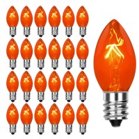 25 Pack C7 Replacement Bulbs C7 Clear Orange Light Bulbs C7E12 Candelabra Base Orange Halloween Light For Outdoor String Lig