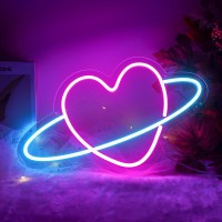 Begooat Heart Planet Neon Sign 10 Levels Dimmable Usb Neon Lights For Wall Kids Bedroom Wedding Party Decoration Neon Light