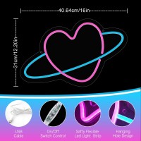 Begooat Heart Planet Neon Sign 10 Levels Dimmable Usb Neon Lights For Wall Kids Bedroom Wedding Party Decoration Neon Light