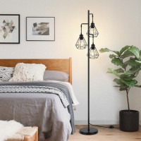 Coucrek Industrial Floor Lamp Farmhouse Standing Lamp With 3 Hanging Cage Heads Rustic Tree Floor Lamps For Living Room Bedroo