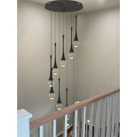 Ykolupty 9Lights Black Pendant Chandliers 100 High Staircase Ceiling Chandeliers Crystal Bubble Raindrop Lighting Chandelier