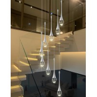 Ykolupty 9Lights Silver Staircase Chandeliers Crystal Bubble Raindrop Pendant Chandelier 100 High Ceiling Living Room Crystal