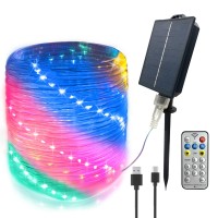 Glpe Solar Rope Lights Outdoor Waterproof, 66Ft 200 Led String Lights Usb & Solar Powered, 8 Modes Multicolor Fairy Lights With Remote For Christmas Garden Patio Deck Tree Pool Trampoline Wedding