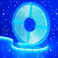 Goming 32.8Ft(10M) Dc 24V Blue Cob Led Strip Light Ip65 Waterproof 3840Leds Uniform Glow Dotless Flexible Led Tape Lights For Diy Garden Backyard Hallways Stairs Decoration(No Power)