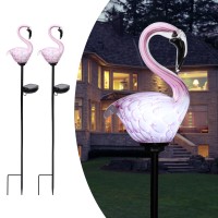 Afirst Solar Outdoor Lights Decorative - Solar Garden Stake Lights Flamingo Handblown Glass Garden Stakes Garden Pathway Lights Outdoor Waterproof Glass Stakes 2 Pack