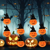 Cbebew Halloween Hooded Pumpkin String Lights 25 Mini Curtain Pumpkin Lights 7F Halloween Decoration Light For Outdoor Window