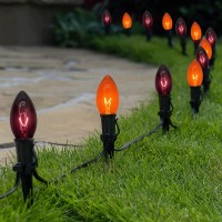 Halloween Pathway Lights Outdoor 10 Pack Halloween Party Decor Stake Lights With C9 Clear Blackorange Bulbs 195Ft Extendable W