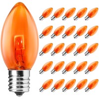 Sunsgne 25 Pack C9 Orange Replacement Light Bulbs Halloween Christmas Orange Light Bulbs For E17 Base Outdoor String Lights E1