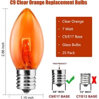 Sunsgne 25 Pack C9 Orange Replacement Light Bulbs Halloween Christmas Orange Light Bulbs For E17 Base Outdoor String Lights E1