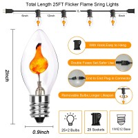 C7 Halloween Flicker Flame String Lights 25Ft C7 Outdoor Halloween Decorations String Lights With C7 Clear Flicker Flame Bulbs