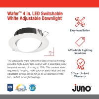 Juno Wf4 Adj Sww5 90Cri Mw M6 Waferthin Led Downlight Adjustable Trim Switchable Cct 2700K 3000K 3500K 4000K And 5000K 9